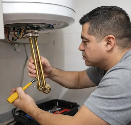 Técnico instalando resistencia en termo eléctrico en Barcelona